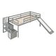 preview thumbnail 5 of 4, Grey Twin Size Pine Wood Loft Bed with Slide and Guardrails