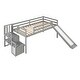 preview thumbnail 5 of 4, Grey Twin Size Pine Wood Loft Bed with Staircase, Slide, and Guardrails
