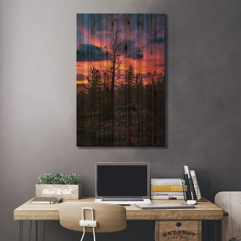 Forest Sunset Print On Wood by Christopher Thomas - Multi-Color