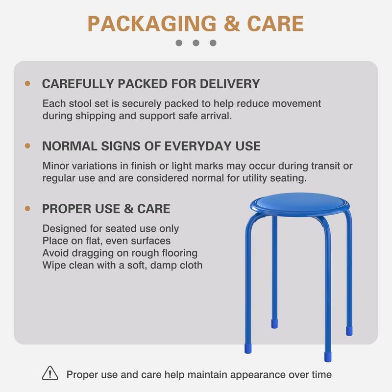 Javlergo Set of 6 Stackable Backless Stools PVC Padded Round Seats with Metal Frame Indoor Outdoor Use for Kitchen Livingroom