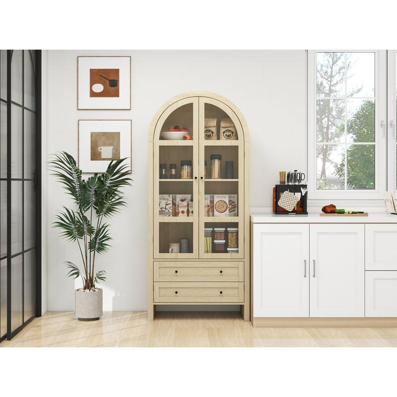 Wood Storage Cabinets with Magnetic Door Catcher, Tall Arched Kitchen Cabinet, Display Cabinet with Adjustable Shelves