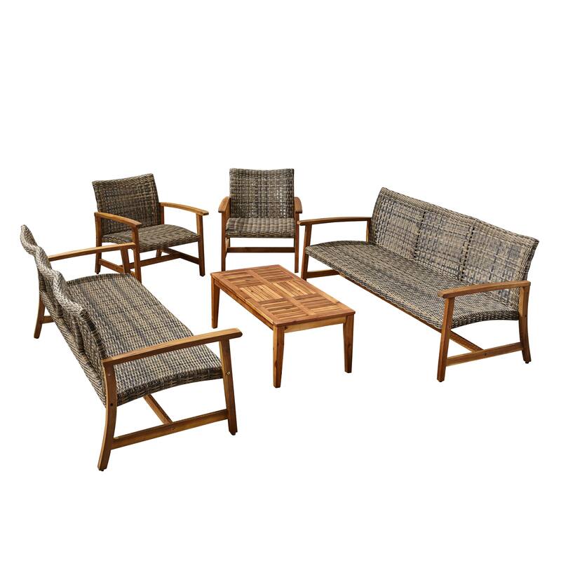 Hampton Outdoor 5-piece Wood and Wicker Sofa Chat Set by Christopher Knight Home