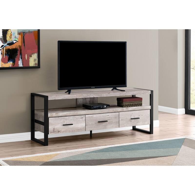 Contemporary TV Stand with Storage Drawers, 60 Inch Media Console, Black Metal, Fits 80-Inch TV, Modern Design