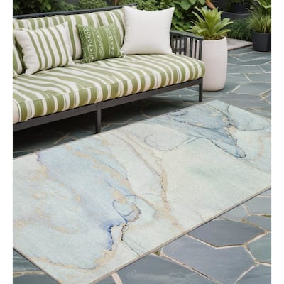 Halo Artistic Abstract Weather Resistant Classic Meets Modern Runner Outdoor Rug