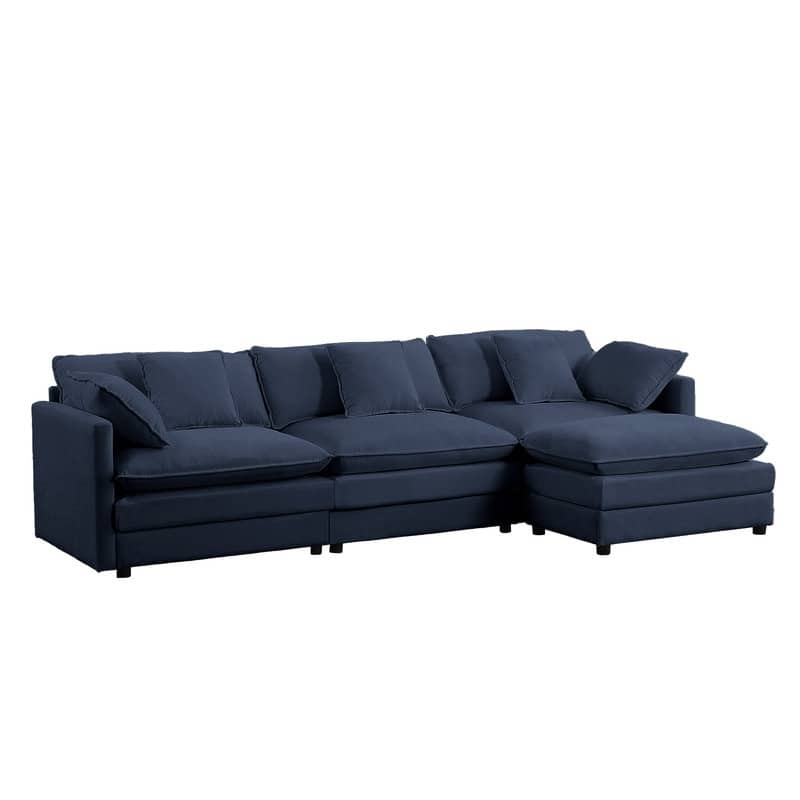 Mixoy 113''L-Shaped Modular Sectional Sofa,Modern Chenille 4-Seater Cloud Couch with Ottoman and Thickened Cushion