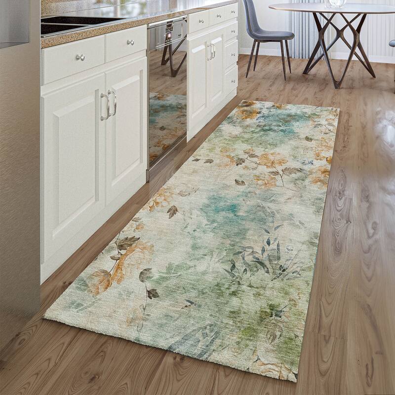 Premium Washable Super Soft Modern Floral Mayfield Rug - Teal - 2' 3" x 7' 6" - Runner