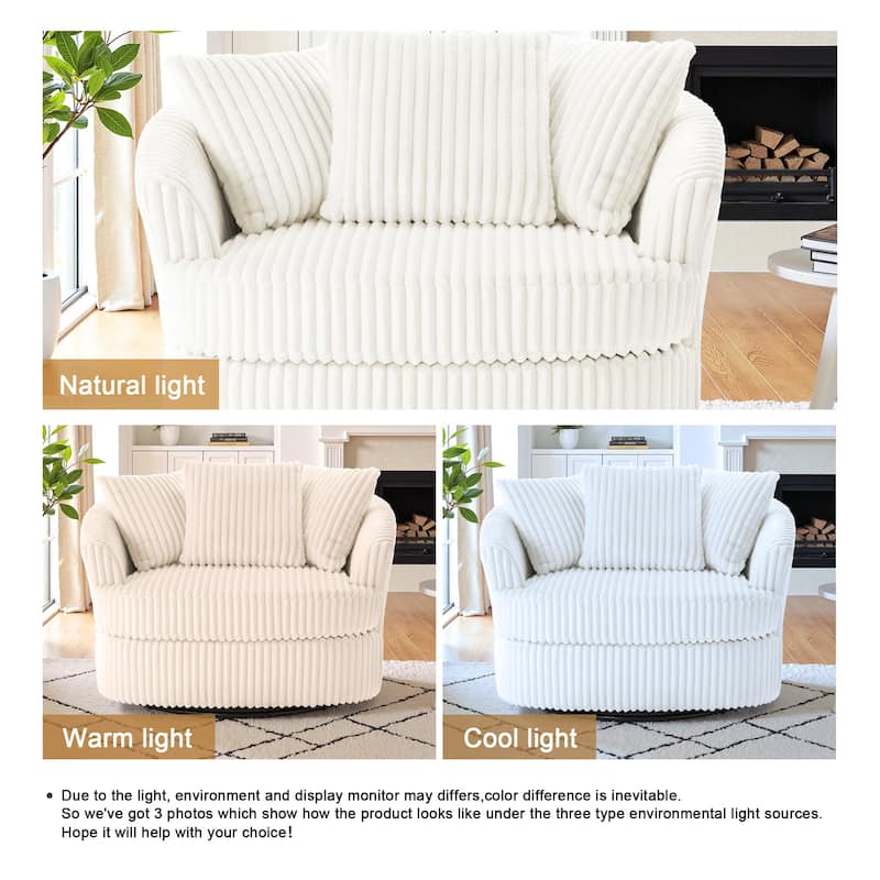 UIXE Oversize 43" Plush Corduroy Swivel Barrel Chair Comfy Accent Chair For Living Room