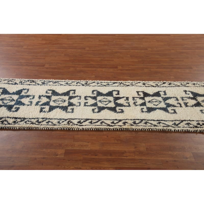 Anatolian Turkish Runner Rug Handmade Hallway Beige Wool Carpet - 3'0"x 11'5"