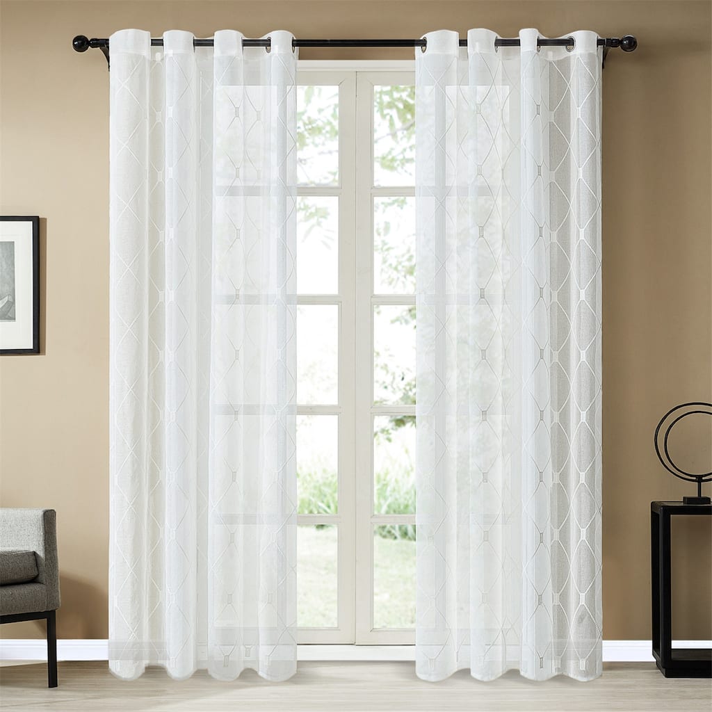 Topfinel Embroidered Semi-Sheer Grommet Curtain Panels(Set of 2)