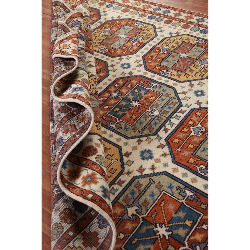 Hand Knotted Oriental 100% Wool Carpet Traditional Geometric Beige & Ivories Heriz (serapi) Area Rug - 10' 0'' X 8' 2''