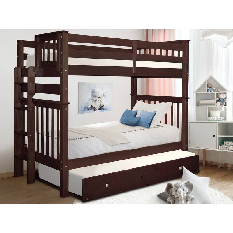 Taylor & Olive Trillium Tall Twin over Twin Bunk Bed, Twin Trundle - Dark Cherry
