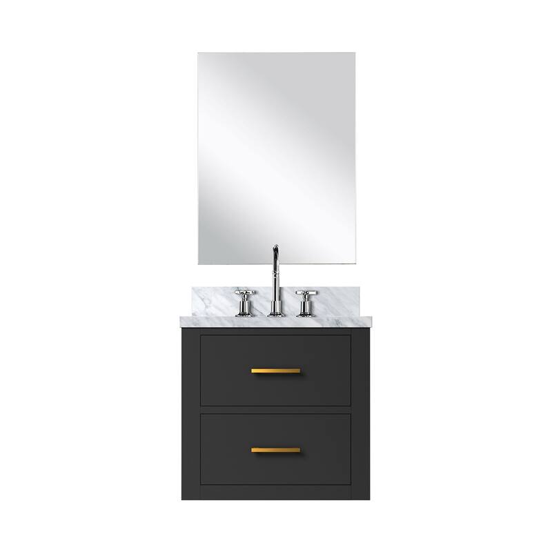 Single Bathroom Vanity 20" W x 18" D, Acrylic Countertop, 18" Frameless Mirror, Chrome Gooseneck Faucet Set - 20 in W Wood  Acrylic Countertop - Black