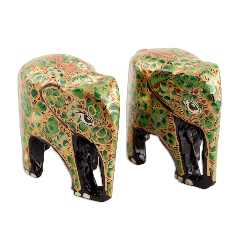 Novica Handmade Green Flower Friends Papier Mache Figurines (Pair)
