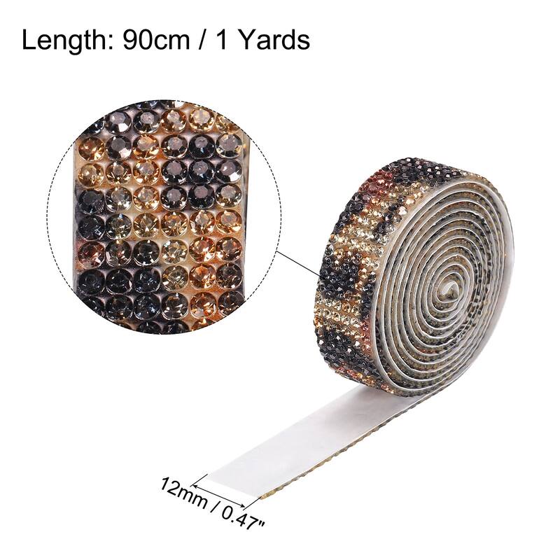 3 Roll 1 Yard 12mm Self Adhesive Crystal Ribbon - 4 Color,Black,Brown,Colorful