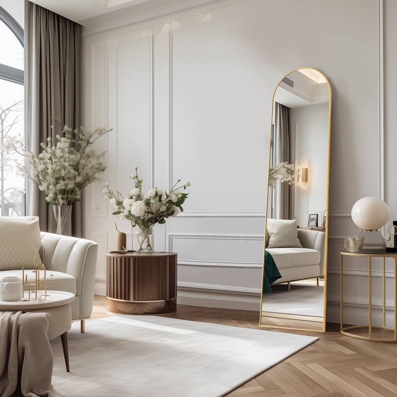 Elegant Arched Full-Length Mirror - Shatterproof Glass with Adjustable Stand, Wall Mount or Lean Design