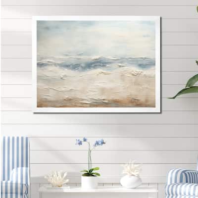 Designart "Modern Coastal Beige And Grey River" Coastal Ocean Framed Canvas Prints