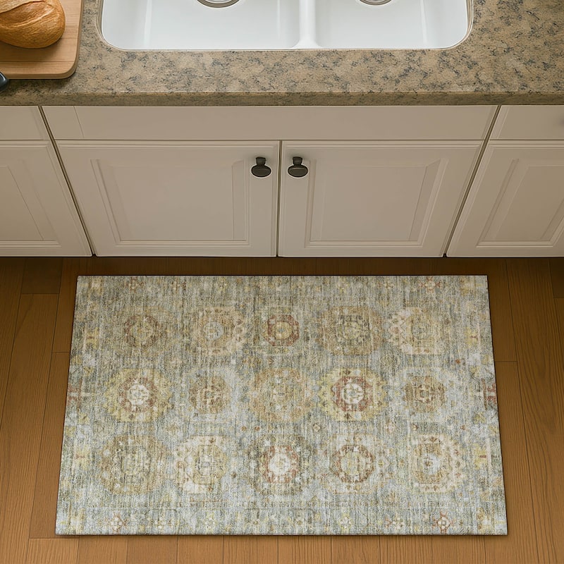 Premium Washable Super Soft Traditional Global Mayfield Rug - Sage - 1'8" x 2'6"