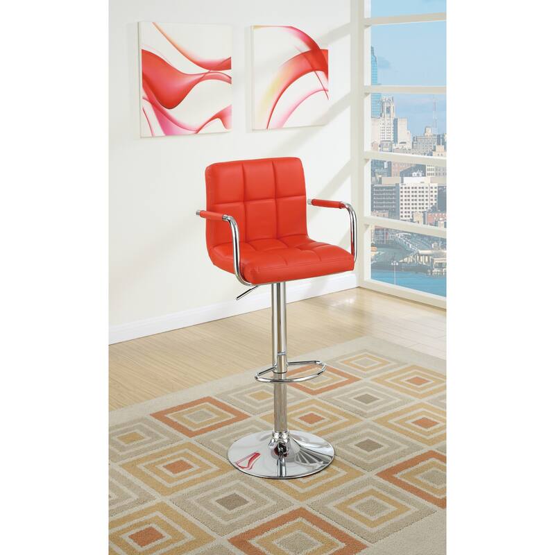 Faux Leather Bar Stool Set of 2, Adjustable Counter Height Chairs with Armrests, Kitchen Island Stools with Back - Red