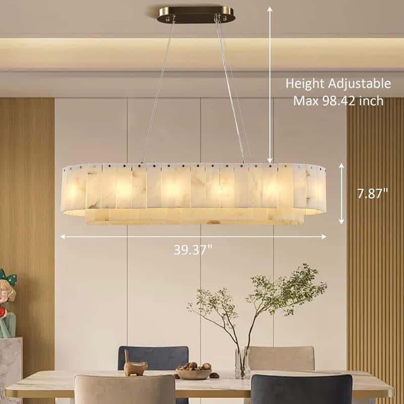 KAYLA Natural Alabaster Chandelier, Adjustable Modern Chandelier.