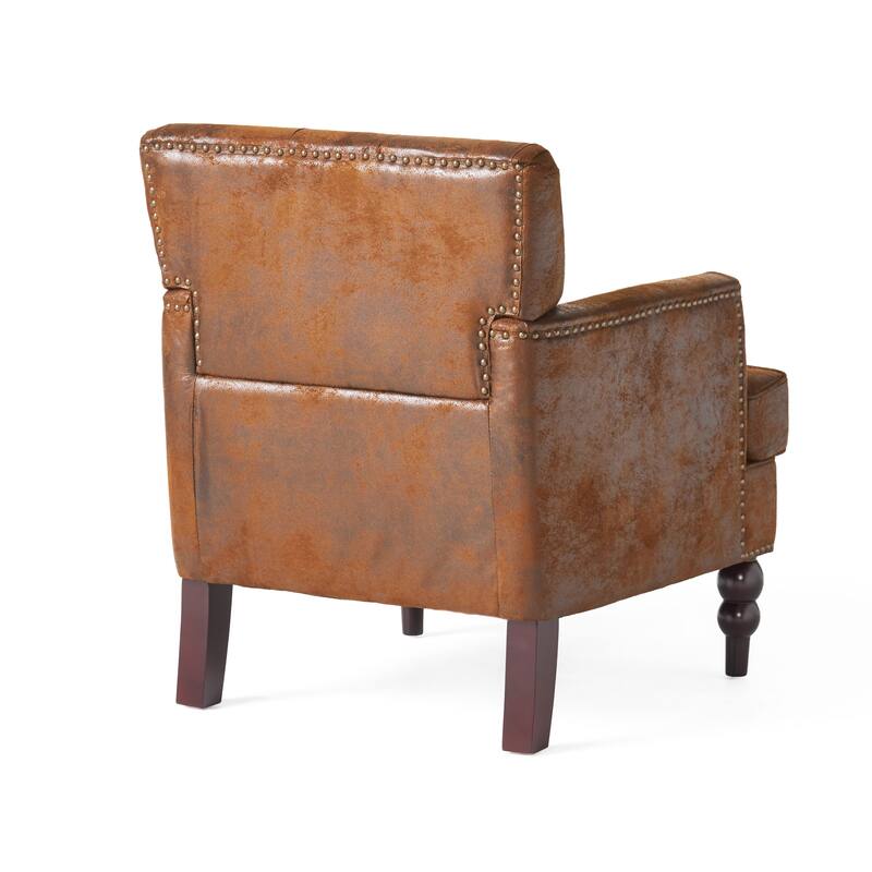 Brown Microfiber Tufted Club Chair with Contemporary Design