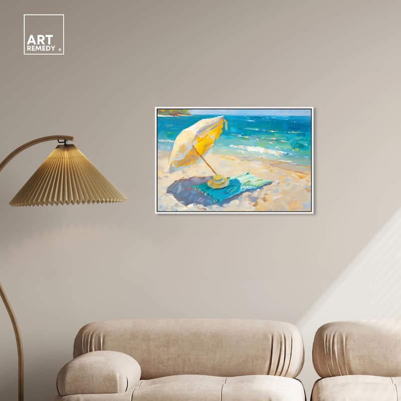 Art Remedy Morning Beach View Framed Colorful Coastal 1 Piece Canvas Wall Art