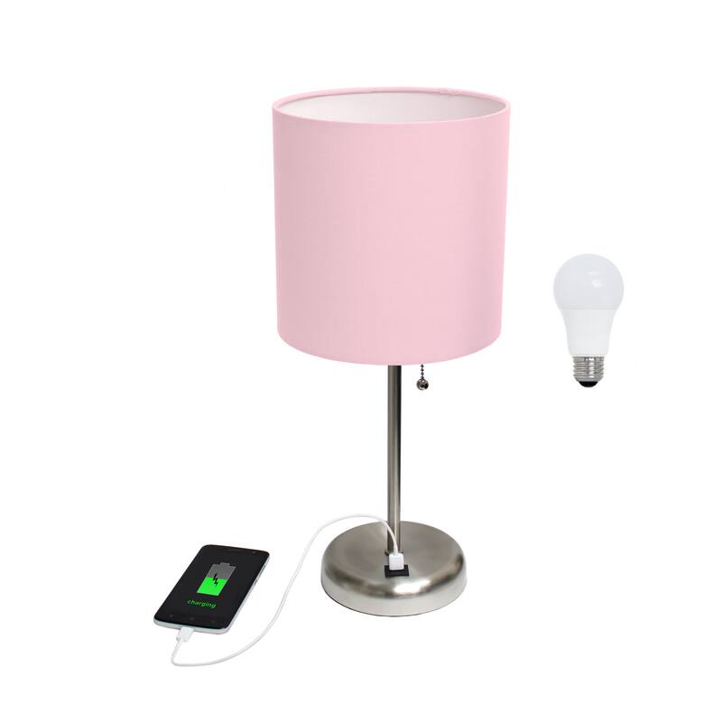 Simple Designs 19.5" Desk Lamp with Feit LED Bulb Included - 19.50 - Brushed Steel/Light Pink Shade