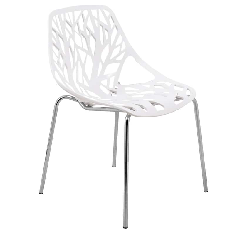 Asbury Stackable Dining Chair with Chrome Legs Side Chair with Modern Cut-Out Design Backrest - White