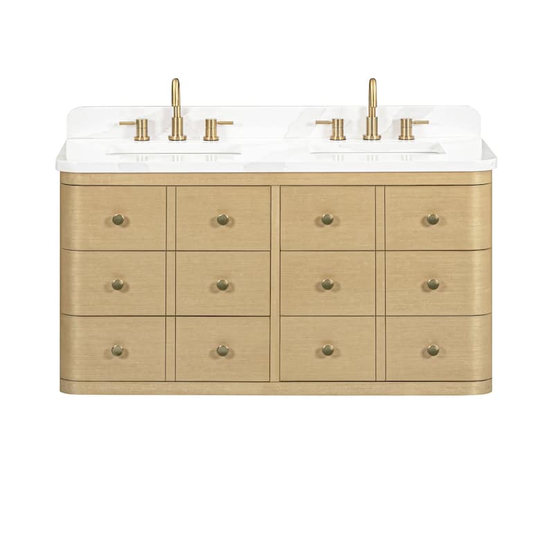 Serena Bathroom Vanity in Light Oak with Calacatta Quartz Top