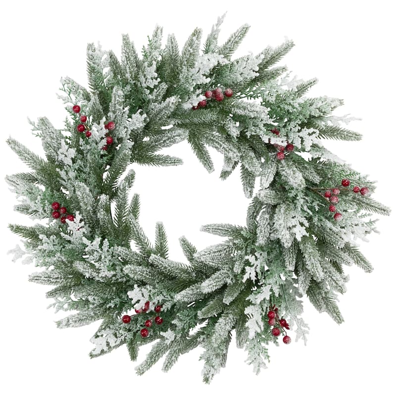 Real Touch™️ Flocked Wind River Fir with Berries Artificial Christmas Wreath - 24" - Unlit