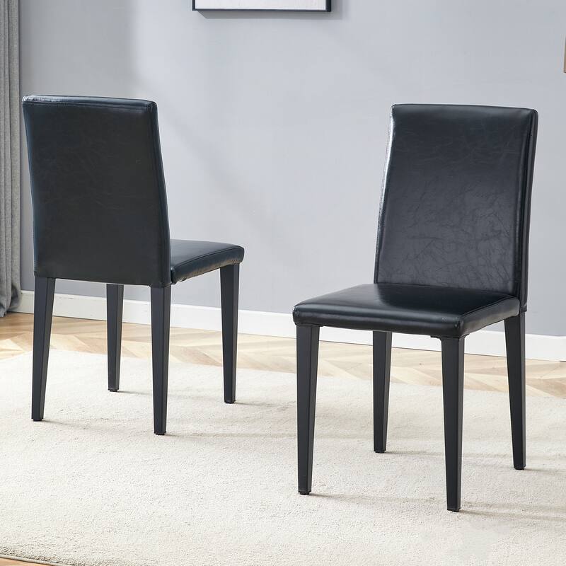 Leather Dining Chair Set of 2 High Back Armless Side Chair Soft Cushion Chair with Metal Legs for Living Room Kitchen