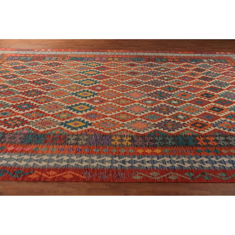 Geometric Kilim Oriental Large Rug Hand-Woven Southwestern Wool Carpet - 10'2"x 16'1"