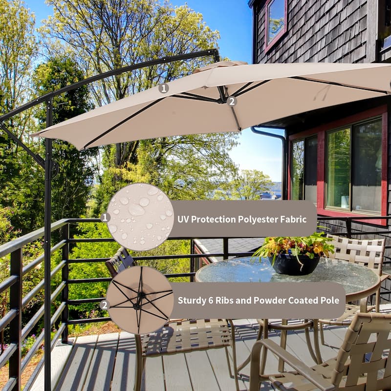 Ainfox 10ft Offset Hanging Market Patio Umbrella With Base