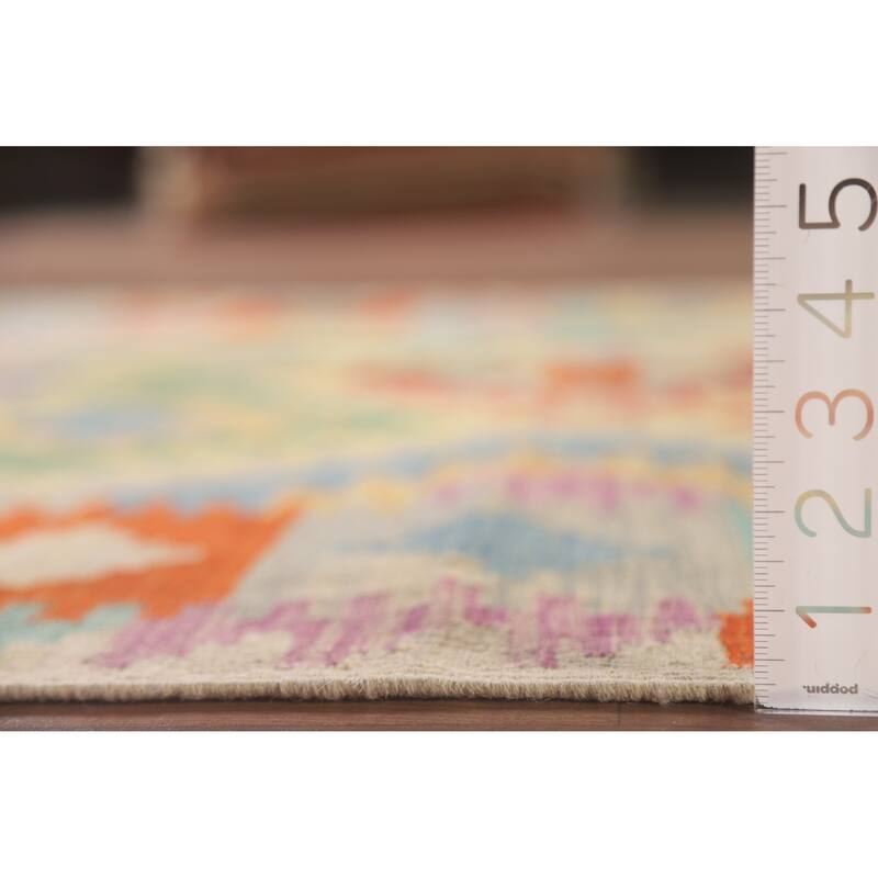 Hand Woven Oriental 100% Wool Carpet Southwestern Geometric Multi-Colored Kilim Area Rug - 6' 9'' X 4' 11''