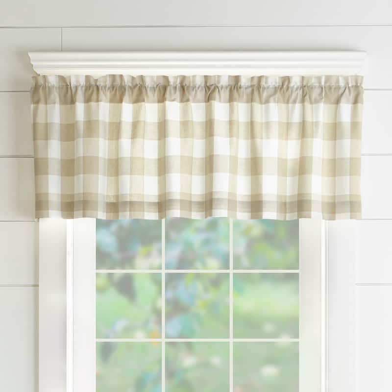 The Gray Barn Emily Gulch Buffalo Check Kitchen Curtain Valance - 60" W x15" L - Tan/White
