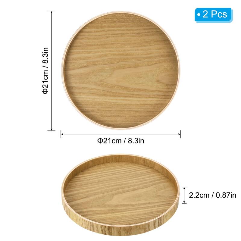 2pcs 8" Wood Serving Tray Round Decorative Platter Home Kitchen Table - 8 Inch
