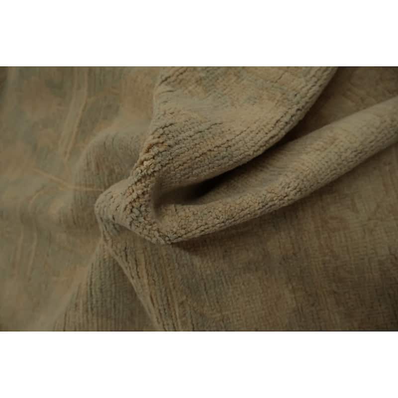 Hand Knotted Oriental 100% Wool Carpet Transitional Floral Beige & Ivories Oushak Runner Rug - 9' 6'' X 2' 8''