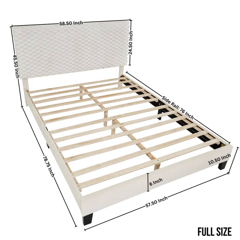 Full Platform Bed with Adjustable Headboard, Dove Fabric