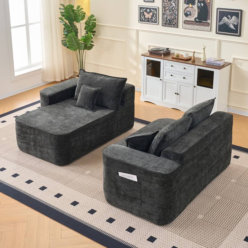 L Shaped Modular Sectional Sofa with Chaise Lounge, Chenille Upholstered Cloud Couch, Full Compressed Corner 4 Seat Sofa