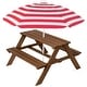 preview thumbnail 2 of 8, Kids Wooden Outdoor Picnic Table w/ Adjustable Umbrella, Built-In Seat Walnut/Red
