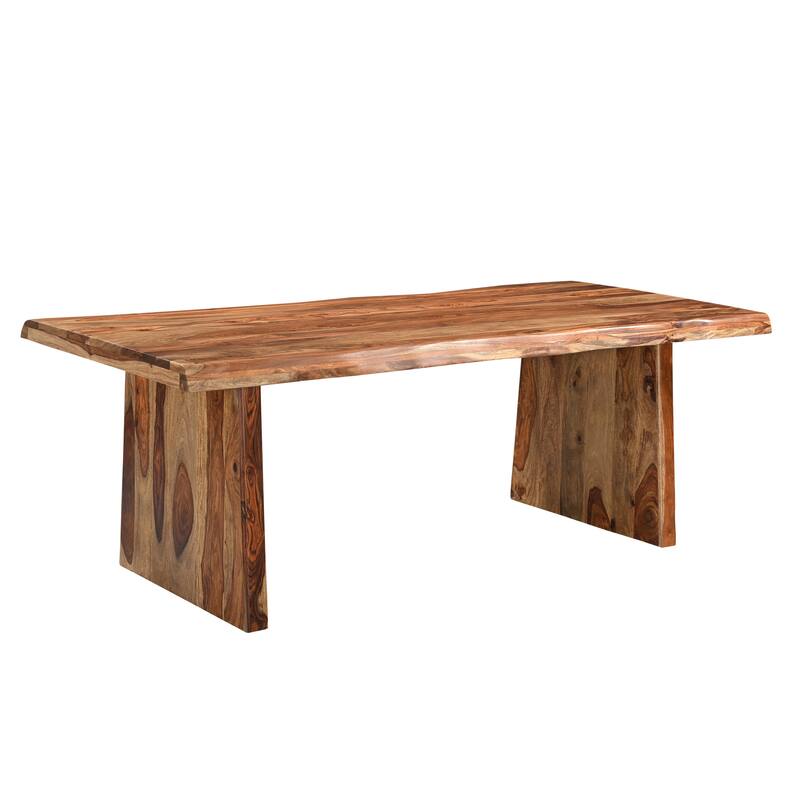 Avenue 9-piece Upholstered Live Edge Solid Wood Dining Set - Brown