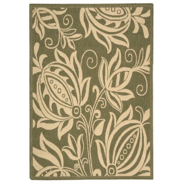 SAFAVIEH Courtyard Leatrice Indoor/ Outdoor Patio Backyard Rug - 2'7" x 5' - Olive/Natural