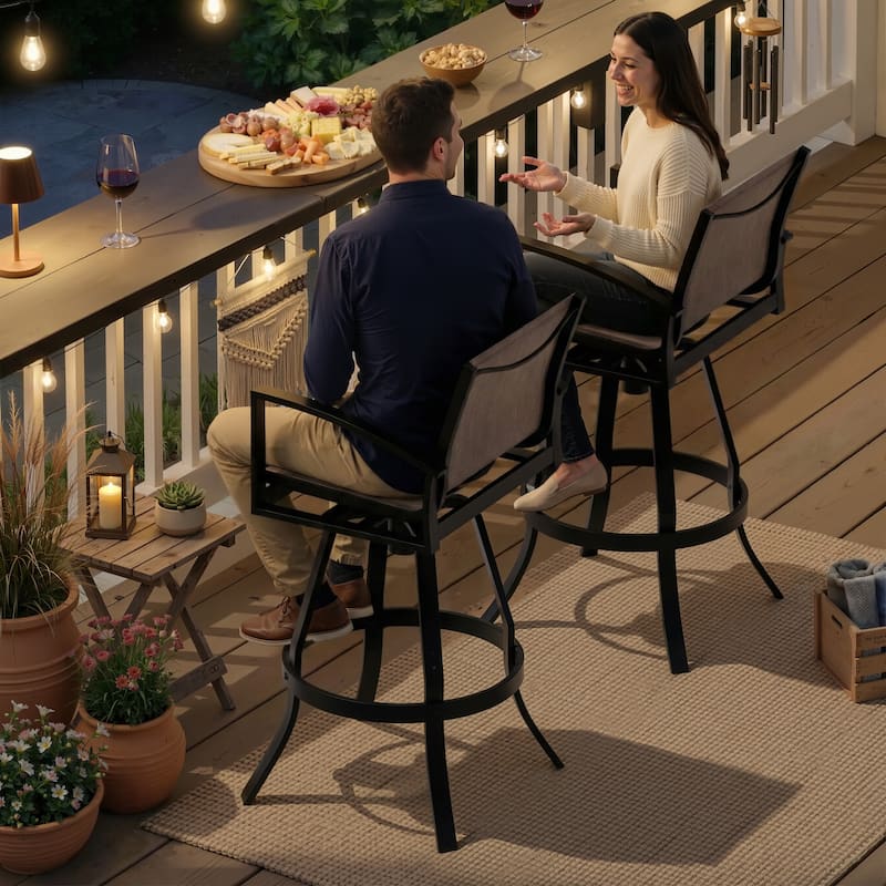 30''H Outdoor Patio Aluminum Premium Sumbrella Fabric Swivel Bar Stools