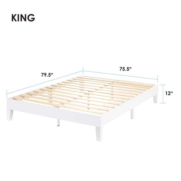 dimension image slide 5 of 8, Grand Solid Wood 12-inch Platform Bed Frame by Crown Comfort