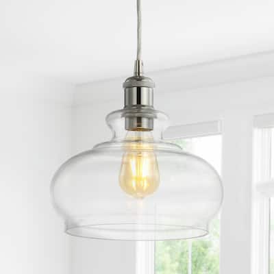 Kurtz 9.5" Pharmacy Metal/Glass LED Pendant, Chrome by JONATHAN Y