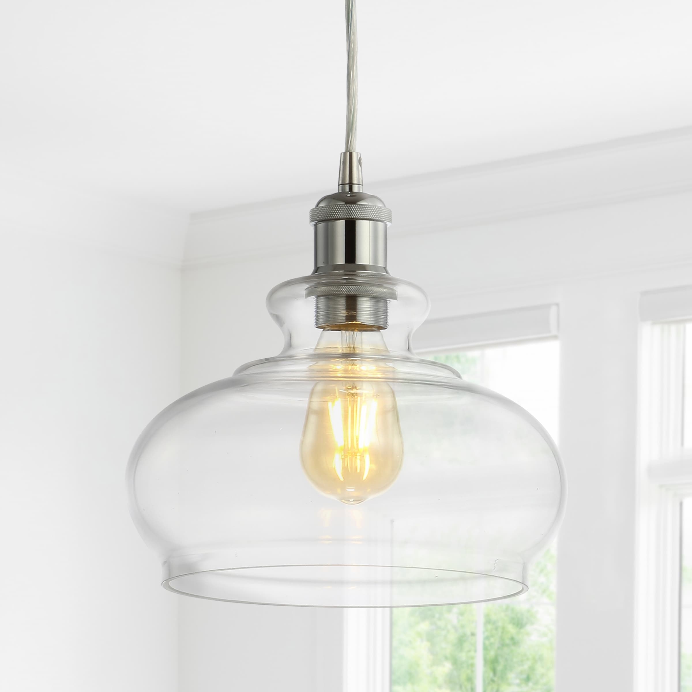 JONATHAN Y Kurtz 9.5" Pharmacy Metal/Glass LED Pendant, Chrome