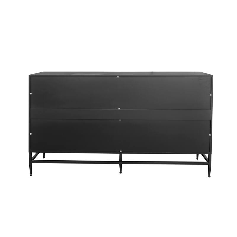 Modern Storage Sideboard with Diamond Handles and Adjustable Shelves, Matte Black Finish, 59.84" Length