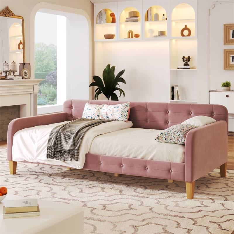 Twin Size Upholstered Dayed with 4 Support Legs - Pink