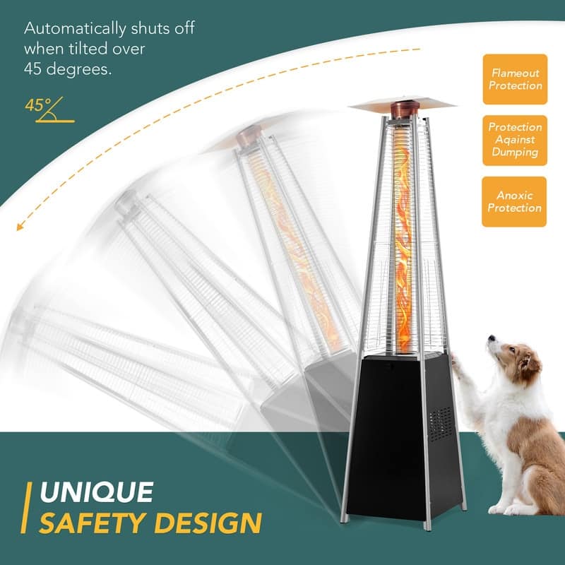 Pamapic 42,000 BTU Outdoor Pyramid Flame Patio Heater with Cover, Wheels