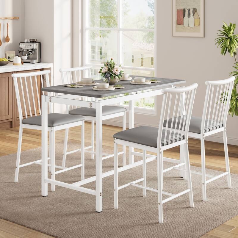 5-Piece Rectangular Dining Table Set with 4 Upholstered Chairs