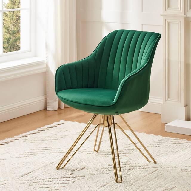 Art Leon Classical Swivel Office Accent Arm Chair with Golden Legs - Stylish Legs - Green